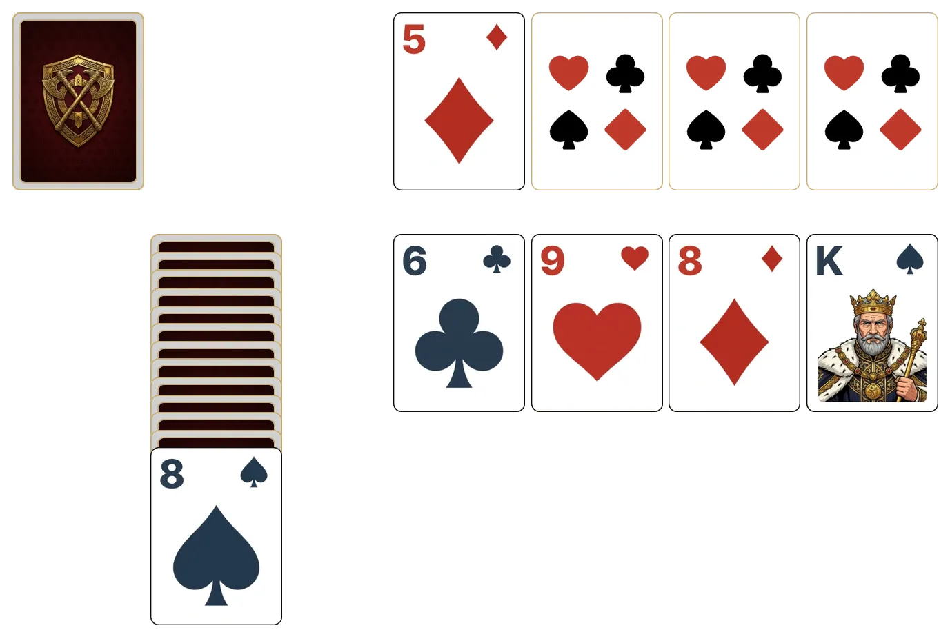 Canfield solitaire - opening position of the walkthrough