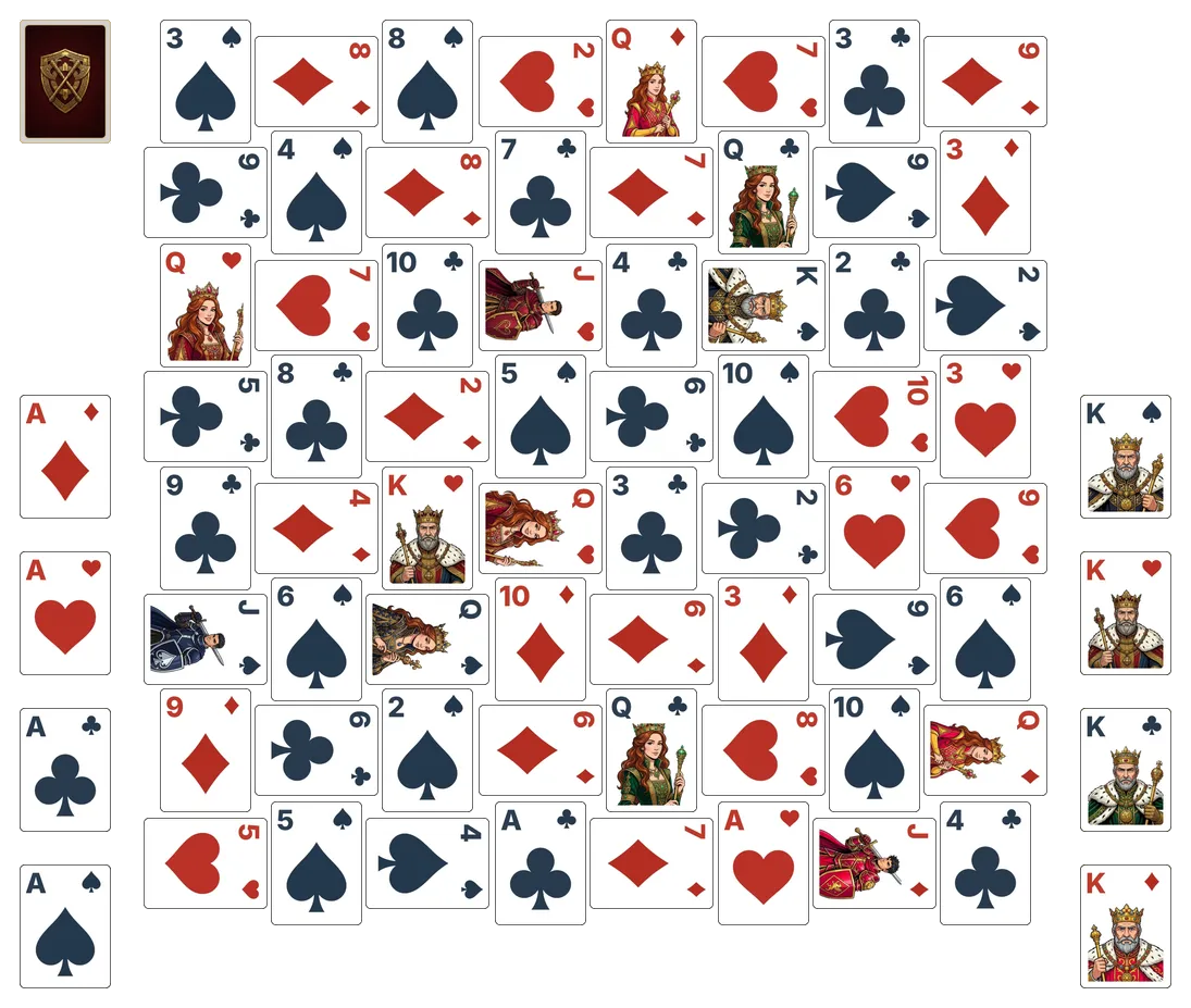 Crazy Quilt solitaire - opening position of the walkthrough