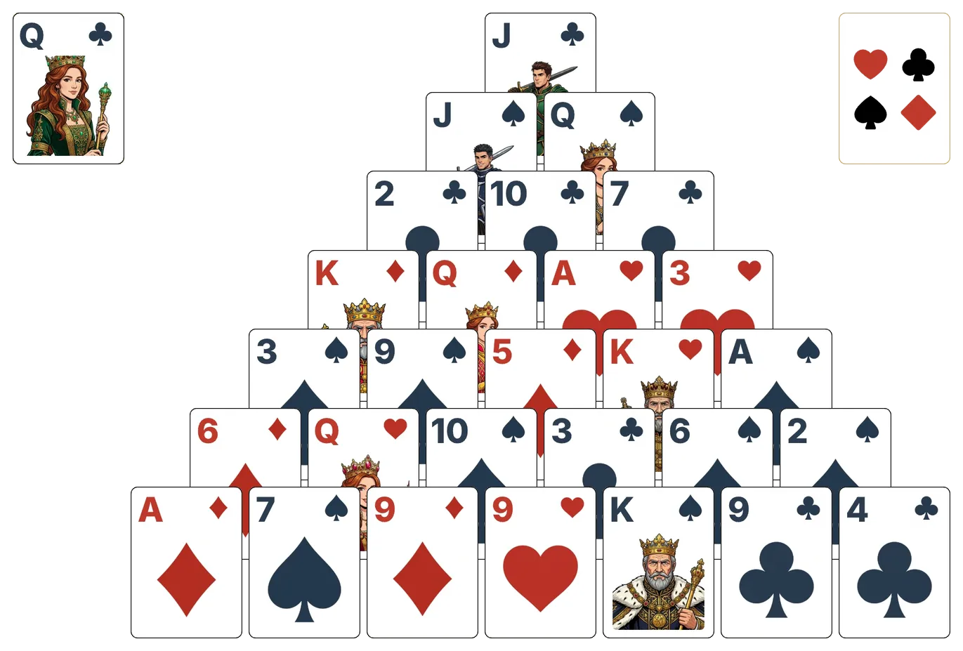 Pyramid (Easy) solitaire - opening position of the walkthrough