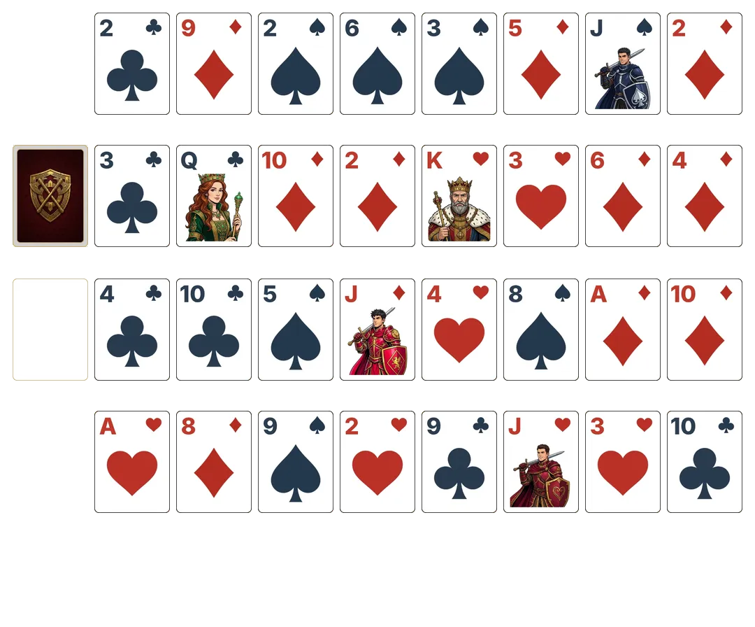 Royal Parade (Relaxed) (Easy) solitaire - opening position of the walkthrough