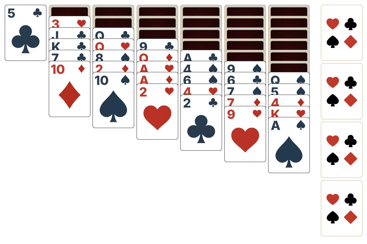 Russian Solitaire (Relaxed) solitaire - opening position of the walkthrough