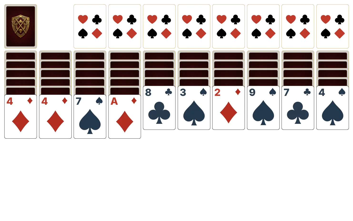 Spider solitaire - opening position of the walkthrough